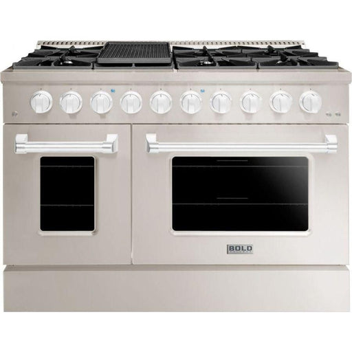 Hallman 48 In. Range with Propane Gas Burners and Electric Oven, Stainless Steel with Chrome Trim - Bold Series, HBRDF48CMSS-LP