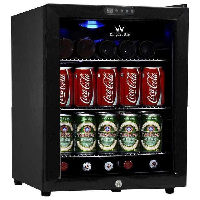 KingsBottle 18" Freestanding 45 Can Compressor Mini Bar Fridge with Blue LED Lighting