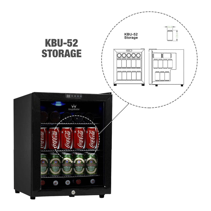 KingsBottle 18" Freestanding 45 Can Compressor Mini Bar Fridge with Blue LED Lighting