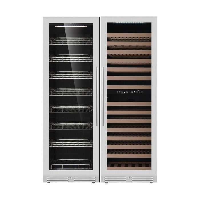 KingsBottle 24" Built-in Upright Wine & Beverage Cooler Combo with Borderless Black Glass Door