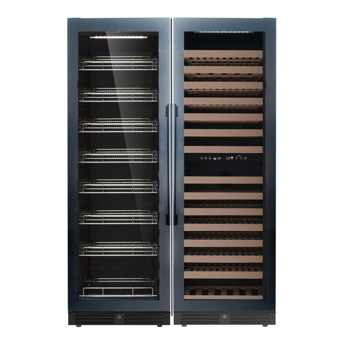 KingsBottle 24" Built-in Upright Wine & Beverage Cooler Combo with Borderless Black Glass Door