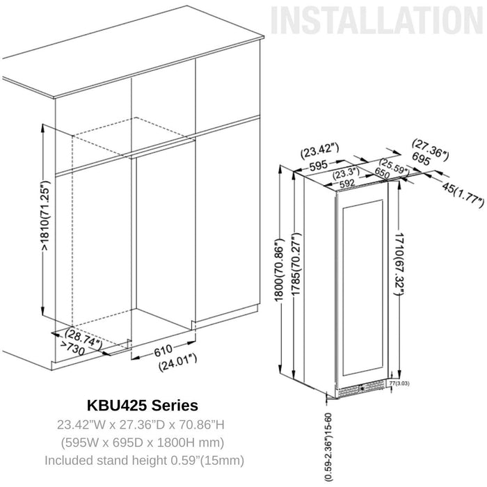 KingsBottle 24" Built-in Upright Wine & Beverage Cooler Combo With Low-E Glass