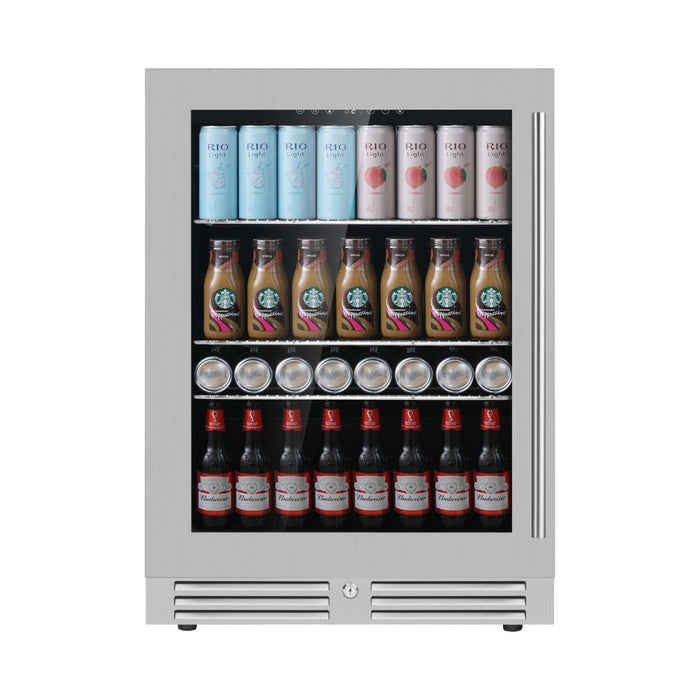 KingsBottle 24 Inch Built-in Beer Fridge Beverage Refrigerator with Low-E Glass Door KBU145