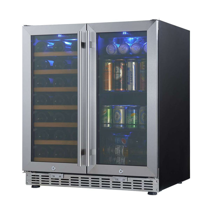 KingsBottle Glass Door With Stainless Steel Trim KingsBottle 30" Built-in Under Counter Beer & Wine Fridge with UV Protection and Adjustable Temperature Range (KBUSF66BW)