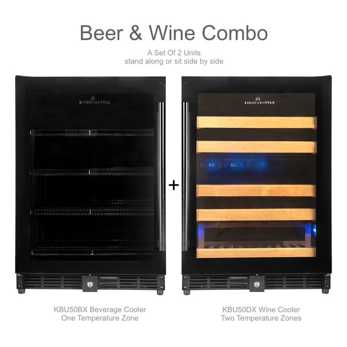 KingsBottle 48 Inch Built-In Glass Door Wine And Beverage Fridge Center With Three Zone Cooling