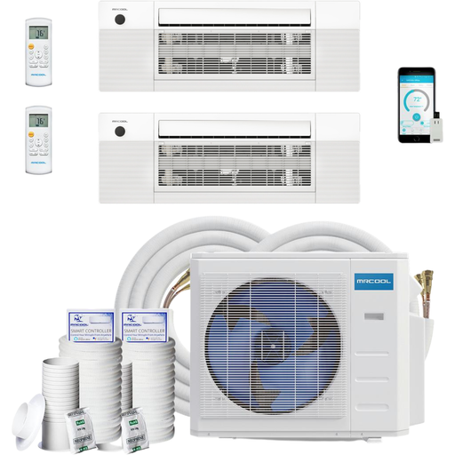 MRCOOL DIY Mini Split - 2 Zone Condenser + 2x 9K BTU Ceiling Cassette + 16ft & 25ft Line Set Appliance Package