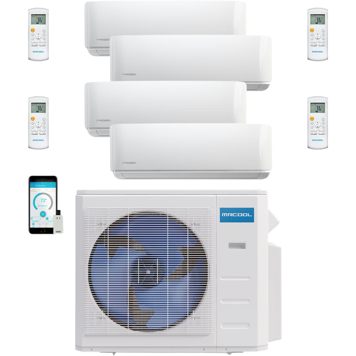 MRCOOL DIY Mini Split - 4 Zone 36K BTU Condenser + 230V (3x) 9K & (1x) 12K BTU Wall Mount Air Handler Appliance Package