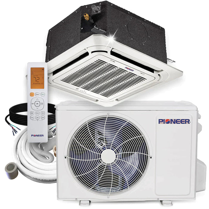 Pioneer WITHOUT INSTALLATION KIT Pioneer 12,000 BTU 22.7 SEER2 8-Way Compact Cassette Mini-Split Air Conditioner Heat Pump System Full Set 230V