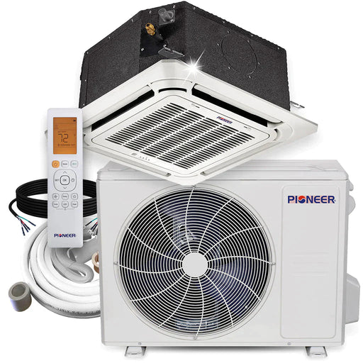 Pioneer WITHOUT INSTALLATION KIT Pioneer 18,000 BTU 20.5 SEER2 8-Way Compact Cassette Mini-Split Air Conditioner Heat Pump System Full Set 230V