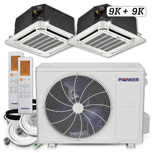 Pioneer WITHOUT INSTALLATION KIT / WITHOUT INSTALLATION KIT Pioneer Dual 18000 BTU 1.5-Ton 21.5 SEER Multi (2) Zone Ceiling Cassette-Mount Air Conditioner Heat Pump 230-Volt