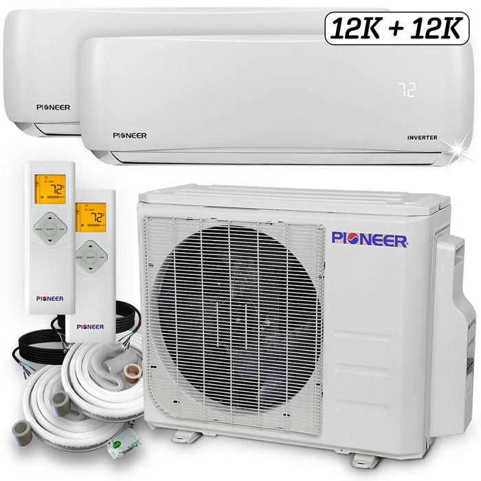 Pioneer WITHOUT INSTALLATION KIT / WITHOUT INSTALLATION KIT Pioneer Dual 24000 BTU 2-Ton 21.5 SEER Multi (2) Zone Wall Mount Air Conditioner Heat Pump 230-Volt