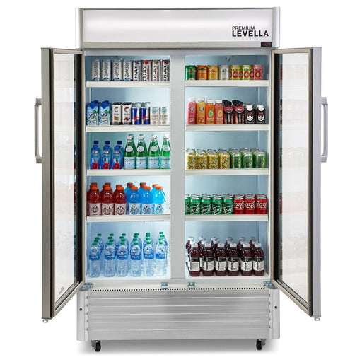 Premium Levella Refrigerators Premium Levella 21 cu.ft Commercial Display Refrigerator | Double Doors | Silver | PRN210DX