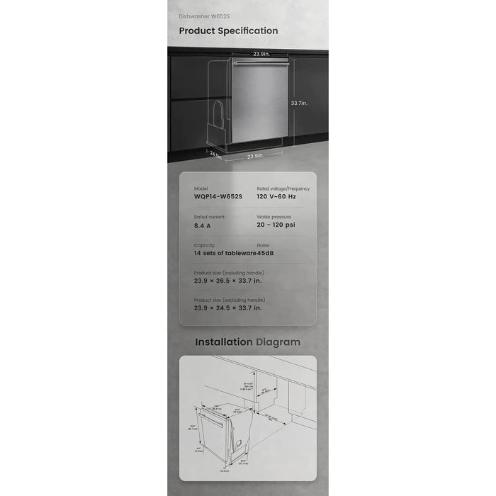 Robam 24-Inch Dishwasher with Adjustable Rack in Stainless Steel (Robam-W652S)