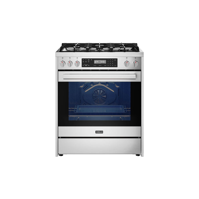 Robam 30-Inch 5 Cu. Ft. Oven Freestanding Dual Fuel Range, 5 Sealed Brass Burners in Stainless Steel (Robam-7MG10)