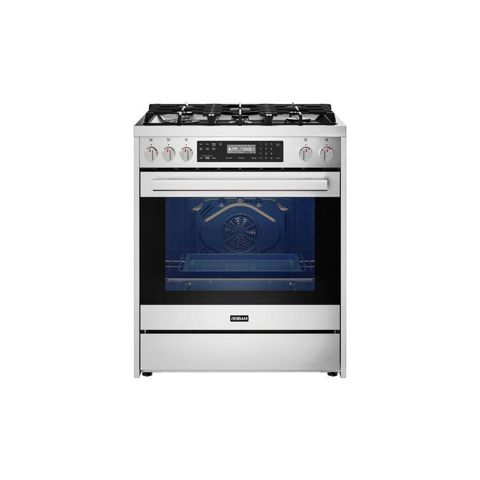 Robam Ranges Robam 30-Inch 5 Cu. Ft. Oven Freestanding Dual Fuel Range, 5 Sealed Brass Burners in Stainless Steel (Robam-7MG10)
