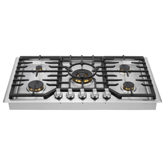 Robam Kitchen Appliance Packages Robam 4-Piece Appliance Package - 36-Inch 5 Burners Gas Cooktop, Wall Mounted Range Hood, Dishwasher and Wall Oven in Stainless Steel
