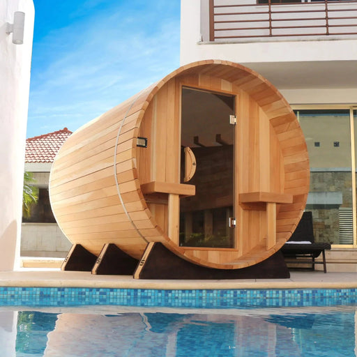 Scandia Wood / 6'W x 5'D x 6'H Scandia Electric Barrel Sauna with Canopy