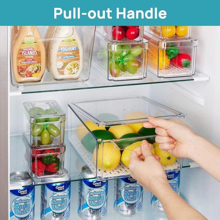 Set of 7 Refrigerator Organizer Bins,  Fruit Containers for Fridge with Drain Tray for Vegetables, Food, Drinks