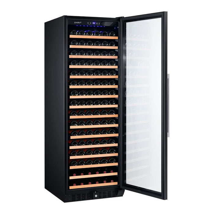 Smith & Hanks 24" 166 Bottle Black Glass Built-In/Freestanding Wine Refrigerator with UV-Protected Glass Door