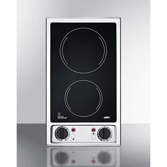 Summit 12 in. Wide 115V 2-Burner Radiant Cooktop with 2 Elements, Hot Surface Indicator, ADA Compliant, ETL Safety Listed, Glass Ceramic Surface, Push-to-Turn Knobs - CR2B120