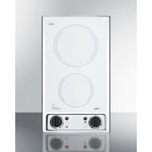 Summit 12 in. Wide 115V 2-Burner Radiant Cooktop with 2 Elements, Hot Surface Indicator, ADA Compliant, ETL Safety Listed, Glass Ceramic Surface, Push-to-Turn Knobs - CR2B120