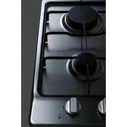 Summit 12 in. Wide 2-Burner Gas Cooktop with 2 Sealed Sabaf Burners, Continuous Cast Iron Grates, Stainless Steel Surface, Push-to-Turn Knob - GC22SS