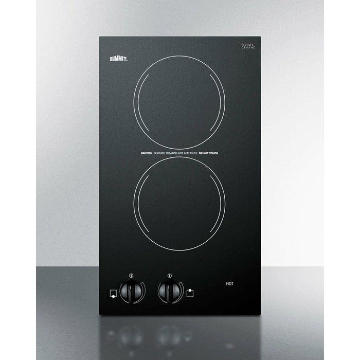 Summit 12 in. Wide 2-Burner Radiant Cooktop with 2 Elements, ADA Compliant, Glass Ceramic Surface, Push-to-Turn Knobs, Residual Heat Indicator Light - CR2220