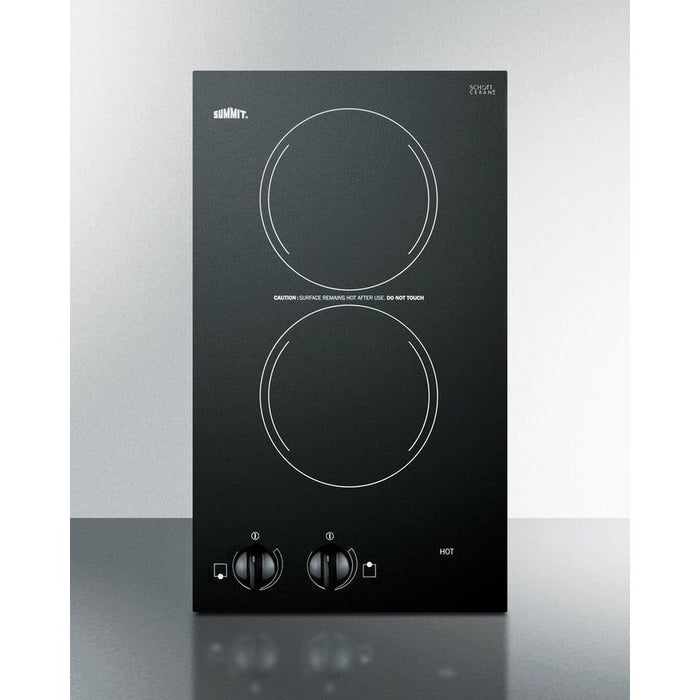 Summit Cooktops Black Summit 12" Wide 115V 2-Burner Radiant Cooktop with 2 Elements, Hot Surface Indicator, ADA Compliant, Push-to-Turn Knobs, Residual Heat Indicator Light - CR2110