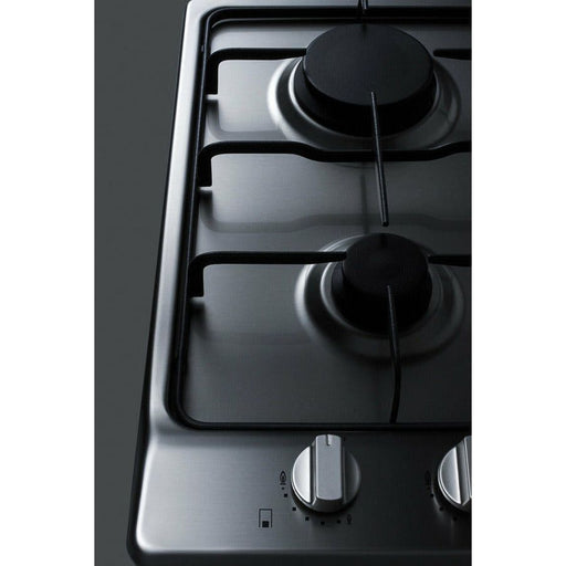 Summit Cooktops Summit 12" Wide 2-Burner Gas Cooktop with 2 Sealed Sabaf Burners, Continuous Cast Iron Grates, Stainless Steel Surface, Push-to-Turn Knob - GC22SS