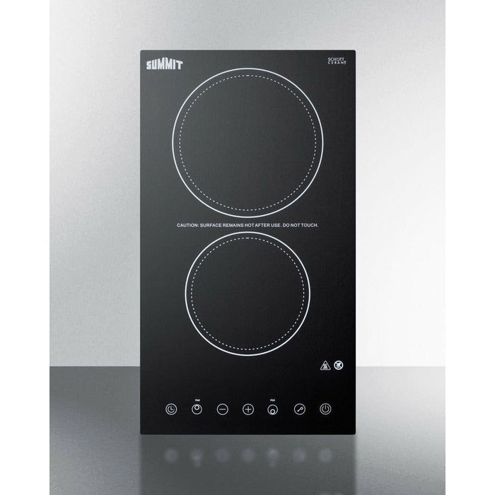 Summit Cooktops Summit 12" Wide 230V 2-Burner Radiant Cooktop with 2 Elements, Hot Surface Indicator, ADA Compliant, ETL Safety Listed, Schott Ceran Glass, Residual Heat Indicator Light, Digital Touch Controls - CR2B23T