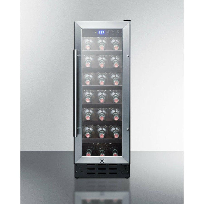 Summit Wine Coolers Summit 12" Wide Built-In Wine Cellar with 21 Bottle Capacity, Right Hinge, Glass Door, With Lock, 6 Extension Wine Racks, Digital Control, LED Light, Compressor Cooling, ETL Approved - SWC1224B