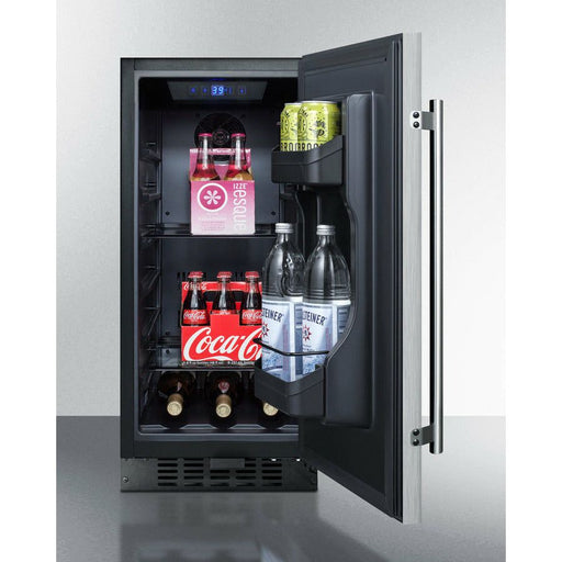 Summit Refrigerators Summit 15 in. Wide Built-In All-Refrigerator with 3 cu. ft. Capacity, 3 Glass Shelves, Right Hinge with Reversible Doors, with Door Lock, Frost Free Defrost LED Lighting, Digital Thermostat, CFC Free - FF1532BCSS