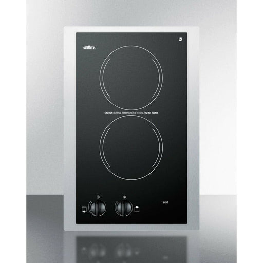 Summit Cooktops Black Summit 15" Wide 115V 2-Burner Radiant Cooktop with 2 Elements, Hot Surface Indicator, ADA Compliant, UL Safety Listed, Glass Ceramic Surface, Residual Heat Indicator Light - CR2110