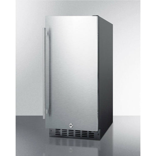 Summit Refrigerators Stainless Steel Summit 15" Wide Built-In All-Refrigerator with 3 cu. ft. Capacity, 3 Glass Shelves, Right Hinge with Reversible Doors, with Door Lock, Frost Free Defrost LED Lighting, Digital Thermostat, CFC Free - FF1532B
