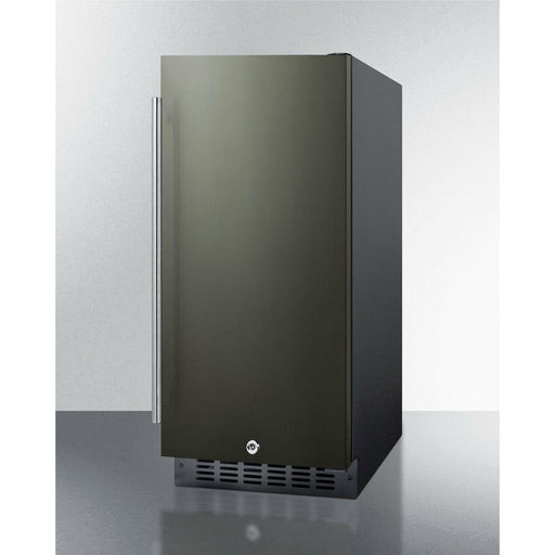 Summit Refrigerators Black Stainless Steel Summit 15" Wide Built-In All-Refrigerator with 3 cu. ft. Capacity, 3 Glass Shelves, Right Hinge with Reversible Doors, with Door Lock, Frost Free Defrost LED Lighting, Digital Thermostat, CFC Free - FF1532B