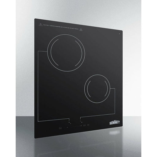 Summit Cooktops Summit 18" Wide 220V 2-Burner Radiant Cooktop with 2 Elements, Hot Surface Indicator, ADA Compliant, EuroKera Glass Surface, Residual Heat Indicator Light, Digital Touch Controls in Black - CR2B228T