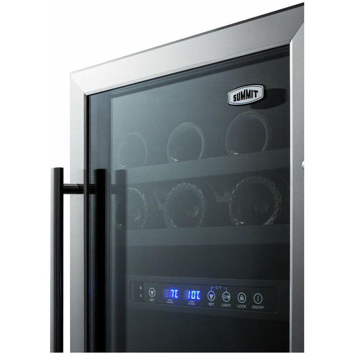 Summit Wine Coolers Summit 18" Wide Built-In Wine Cellar, ADA Compliant with 28 Bottle Capacity, Right Hinge, Glass Door, With Lock, 4 Extension Wine Racks, Digital Control, LED Light, Compressor Cooling, ETL Approved, Digital Thermostat, Automatic Defrost - SWC182Z
