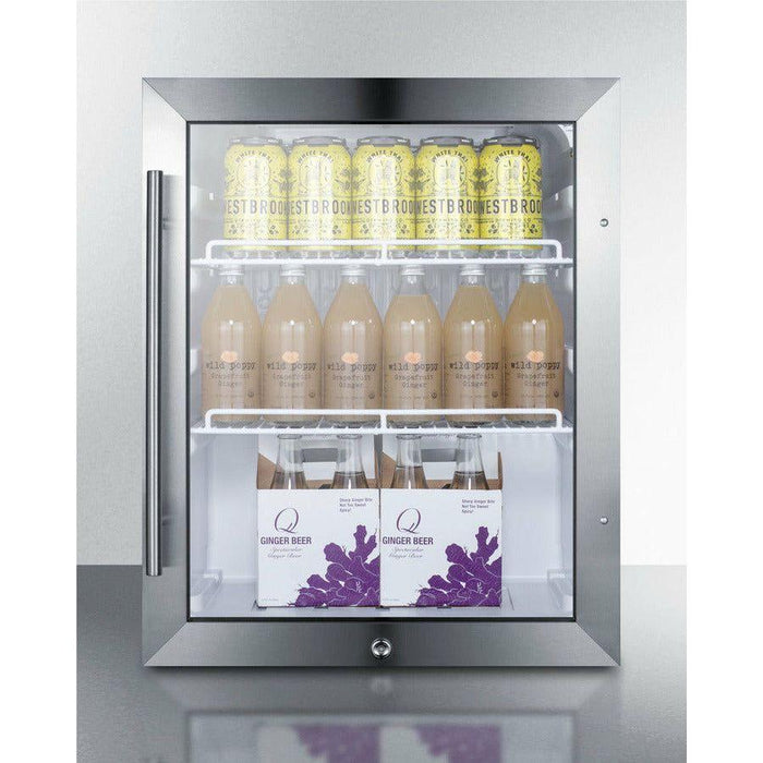 Summit 19 in. Compact Beverage Center with 2.1 Cu. Ft. Capacity, Double Pane Tempered Glass Door, Stainless Steel Trim, Adjustable Shelves - SCR314L