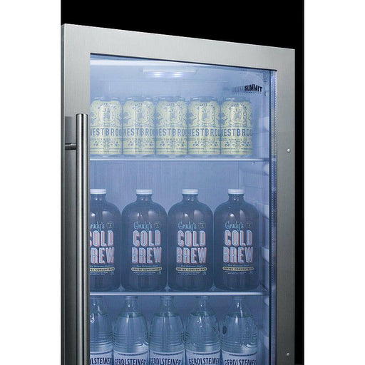 Summit 19" Shallow Depth Indoor/Outdoor Beverage Cooler, ADA Compliant with 3.13 cu. ft. Capacity Reversible Door, Lock, 3 Shelves , ADA Compliant, Adjustable Glass Shelves, LED Lighting, Digital Thermostat, Factory Installed Lock, CFC Free - SPR489OSADA