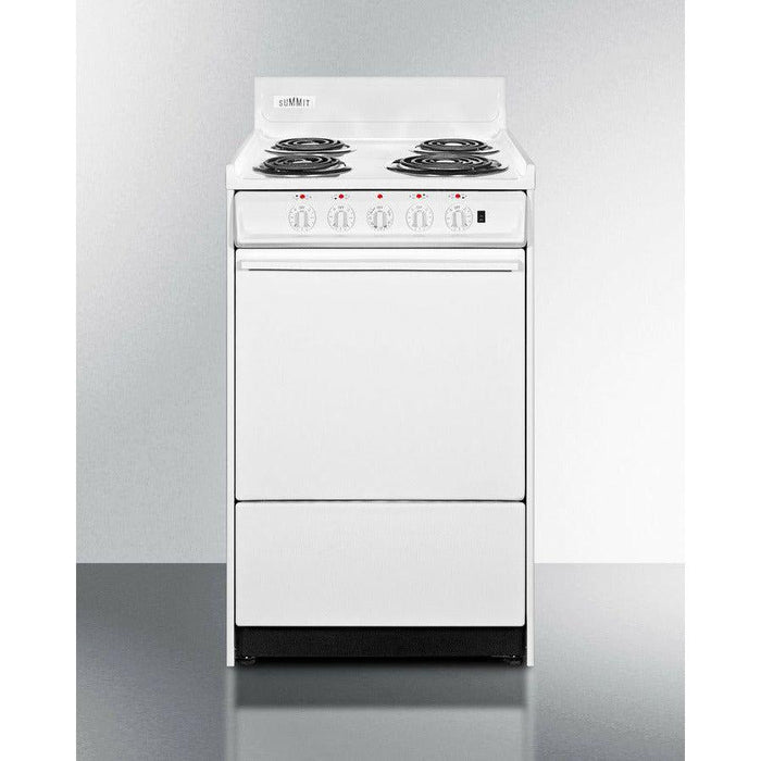 Summit 20 in. Wide Electric Coil Top Range with 4 Coil Elements, 2.46 cu. ft. Total Oven Capacity, Storage Drawer, in White - WEM1171Q