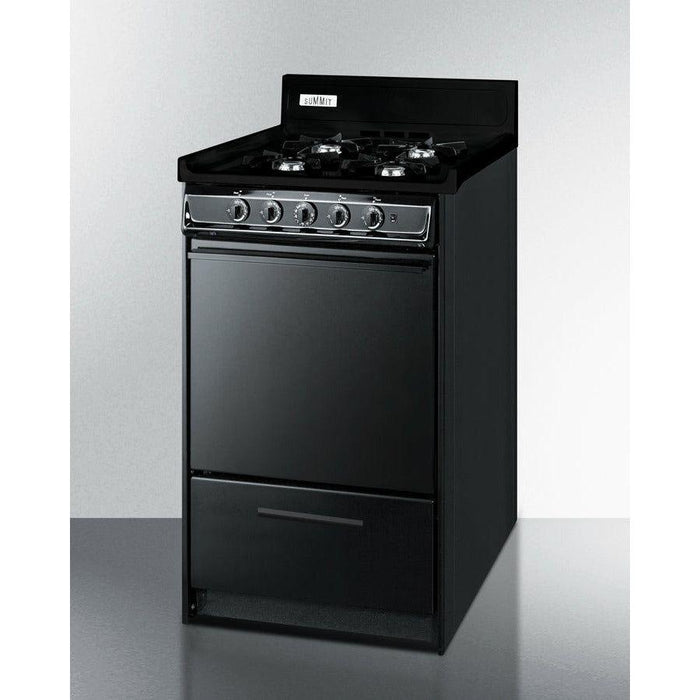 Summit 20 in. Wide Gas Range, Open Burners with Natural Gas, 4 Open Burners, 2.46 cu. ft. Total Oven Capacity, Viewing Window - TNM1107C