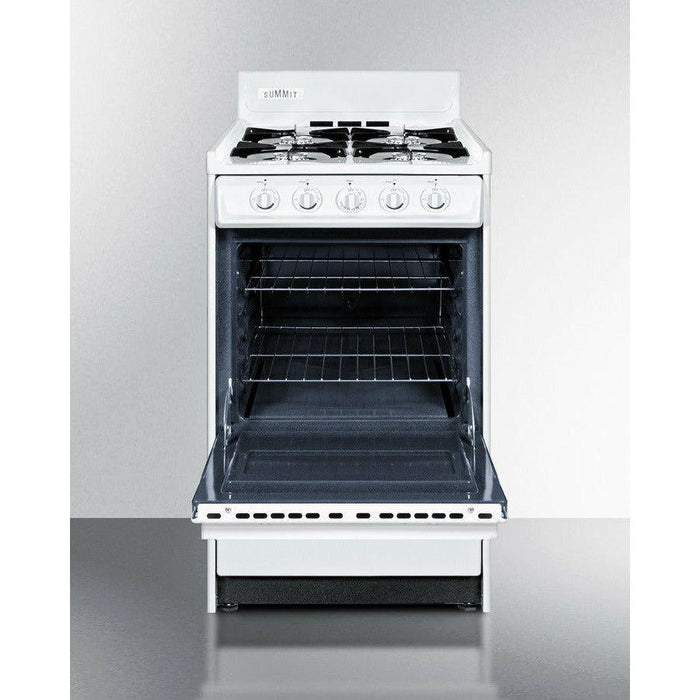 Summit 20 in. Wide Gas Range with 4 Open Burners, 2.46 Cu. Ft. Oven Capacity, Broiler Drawer, Manual Clean, Electronic Ignition - WNM110