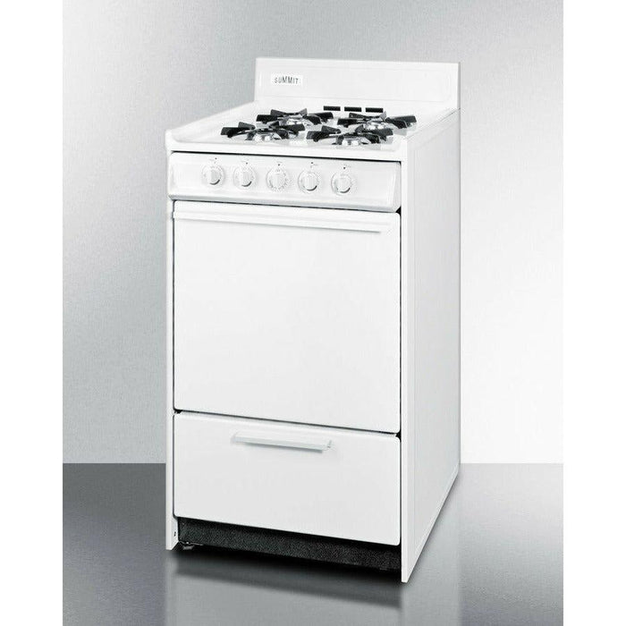 Summit 20 in. Wide Gas Range with 4 Open Burners, 2.46 Cu. Ft. Oven Capacity, Broiler Drawer, Manual Clean, Electronic Ignition - WNM110