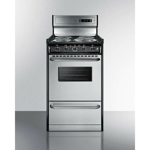 Summit Ranges Summit 20" Wide Electric Coil Range with 4 Coil Elements, 2.46 cu. ft. Total Oven Capacity, Viewing Window, Storage Drawer, Porcelainized Cooking Surface - TEM130BKWY