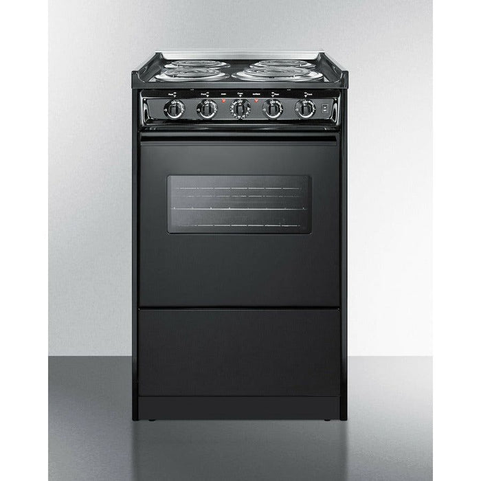 Summit Ranges Summit 20" Wide Electric Coil Range with 4 Elements, 2.46 cu. ft. Total Oven Capacity, Storage Drawer, ADA Compliant, Storage Drawer - TEM110