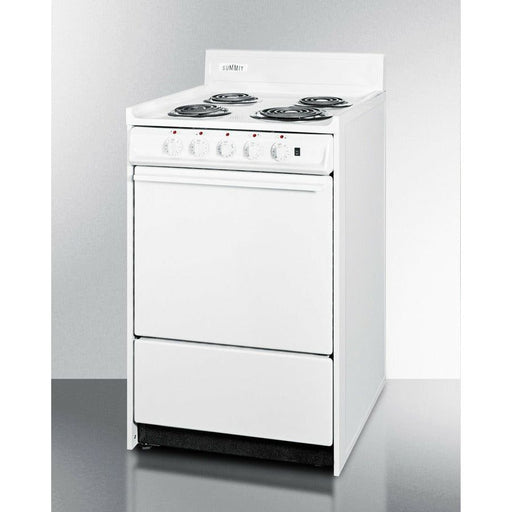 Summit Ranges Summit 20" Wide Electric Coil Top Range with 4 Coil Elements, 2.46 cu. ft. Total Oven Capacity, Storage Drawer, in White - WEM1171Q