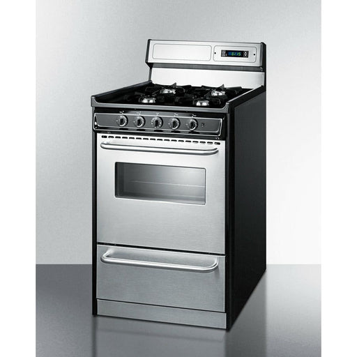 Summit Ranges Summit 20" Wide Gas Range, Open Burners with Natural Gas, 4 Open Burners, 2.46 cu. ft. Total Oven Capacity, Viewing Window, Broiler Drawer, Electronic Ignition - TNM1