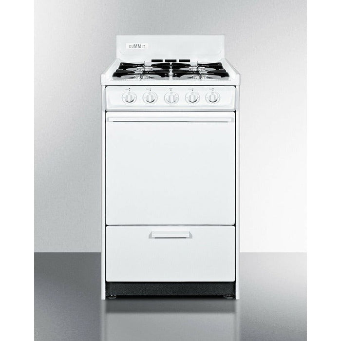 Summit Ranges Summit 20" Wide Gas Range with 4 Open Burners, 2.46 Cu. Ft. Oven Capacity, Broiler Drawer, Manual Clean, Electronic Ignition - WNM110