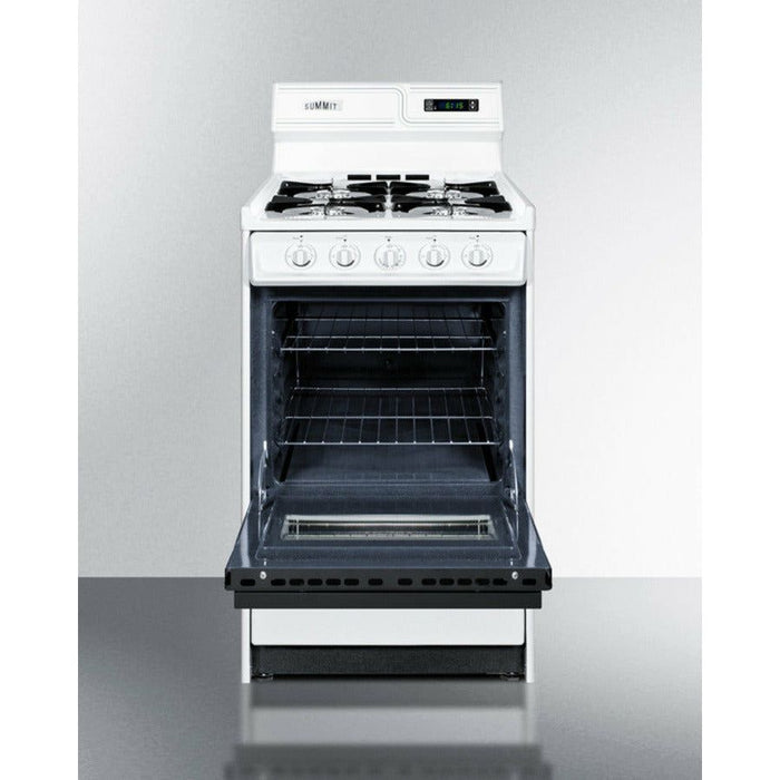 Summit Ranges Summit 20" Wide Gas Range with Natural Gas, 4 Open Burners, 2.46 cu. ft. Total Oven Capacity, Viewing Window, Broiler Drawer - WNM1307