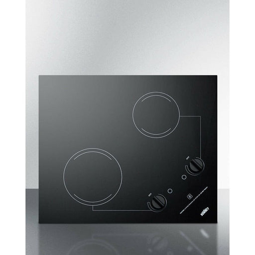 Summit Cooktops Summit 21" Wide 115V 2-Burner Radiant Cooktop with 2 Elements, Hot Surface Indicator, ADA Compliant, ETL Safety Listed, Glass Ceramic Surface, Push-to-Turn Knobs, ETL, Residual Heat Indicator Light in Black - CR2B121